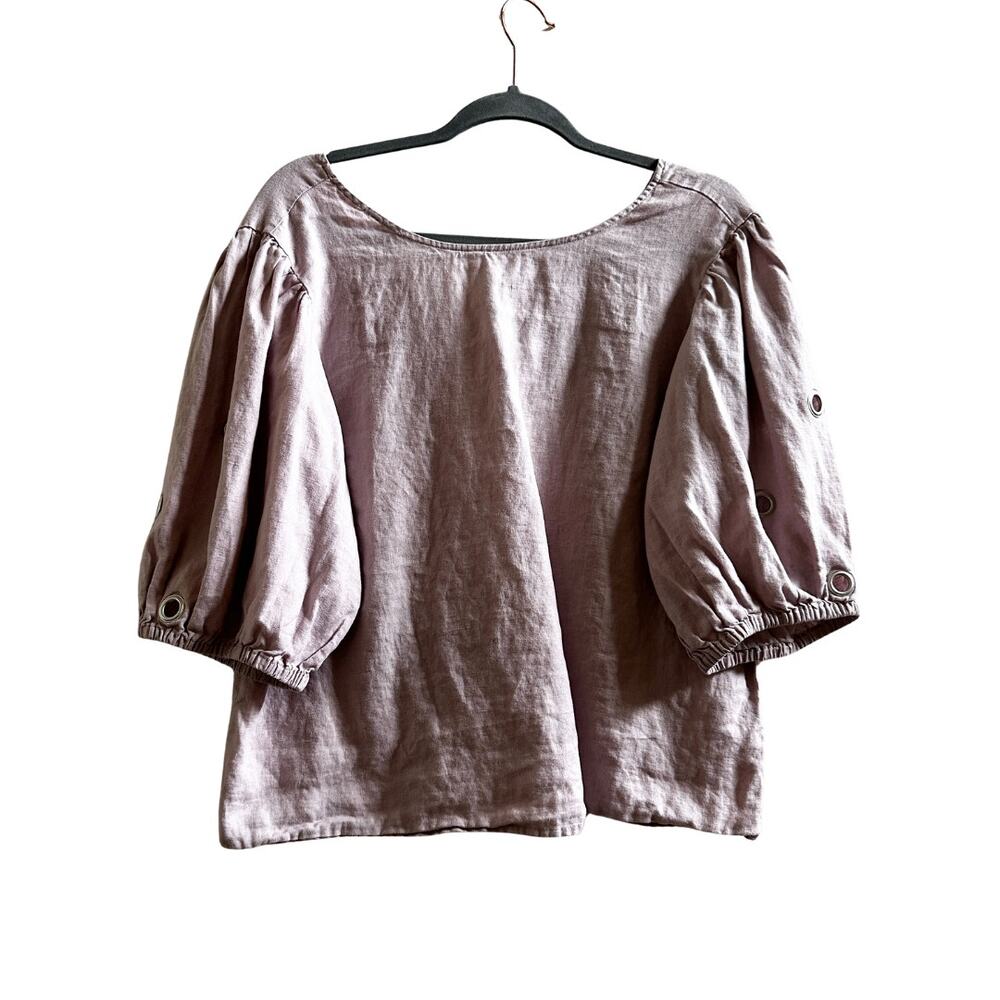 Neiman Marcus 100% Linen Puff Sleeve Blouse Size L
